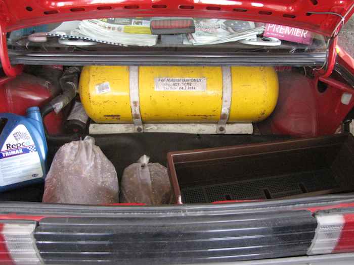 Photo of Natural gas tank in the trunk of a taxi