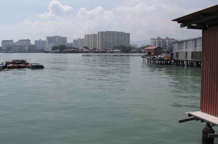 View from Penang Clan Jetty with modern highrises in the background