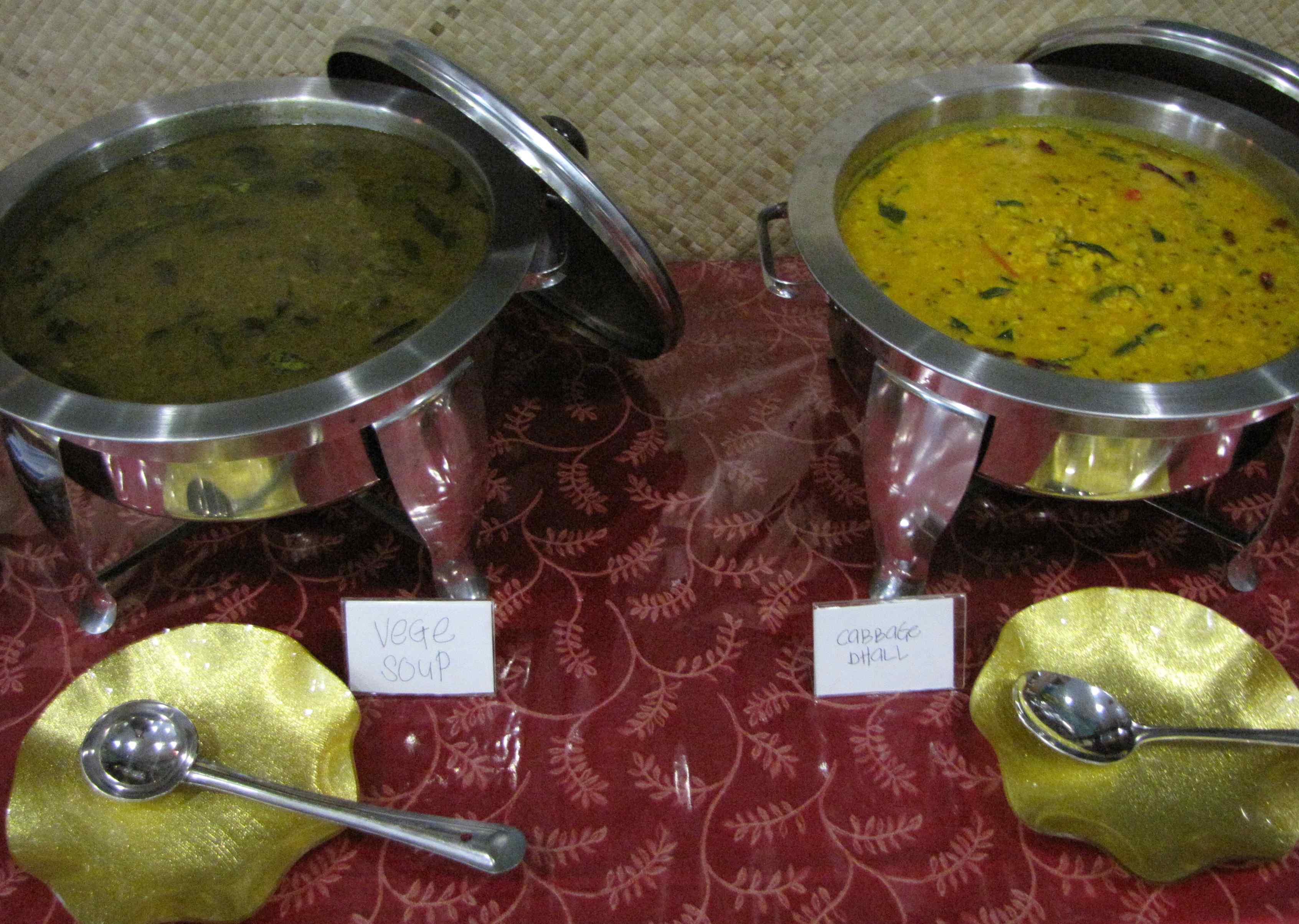 photo of Vegetable soup and cabbage daal at the buffet