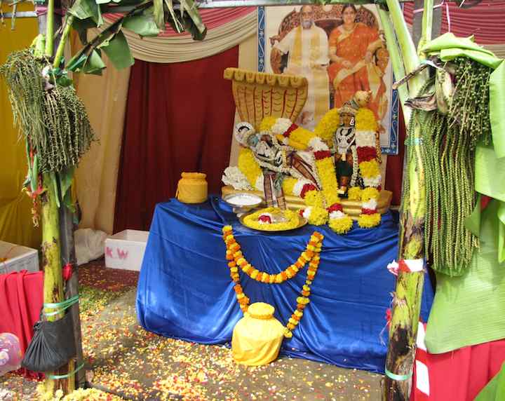 photo of a Hindu display with flowers