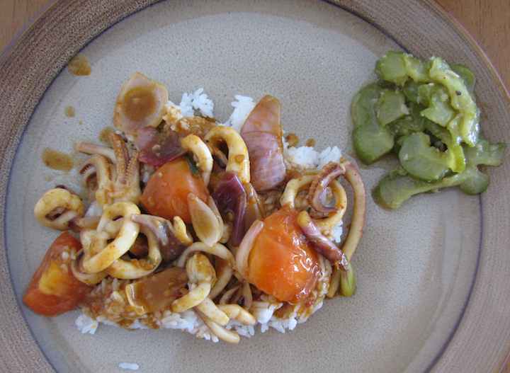 photo of Sambal sotong and bitter gourd