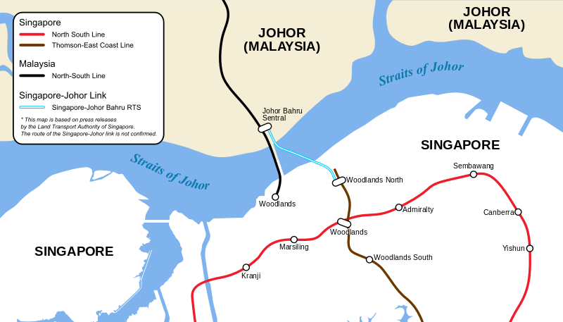Map of proposed Singapore to Johor Bahur MRT